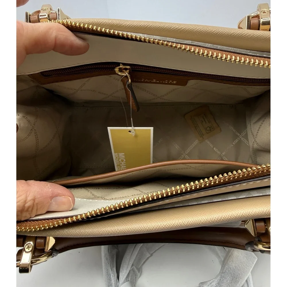 Michael Kors Marilyn Medium Satchel Camel Multi Leather Top Handle Bag - Picture 6 of 15